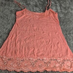 Maurices Womens Coral Pink Crinkle Lace Trim Camisole Top Small Layering Y2K
